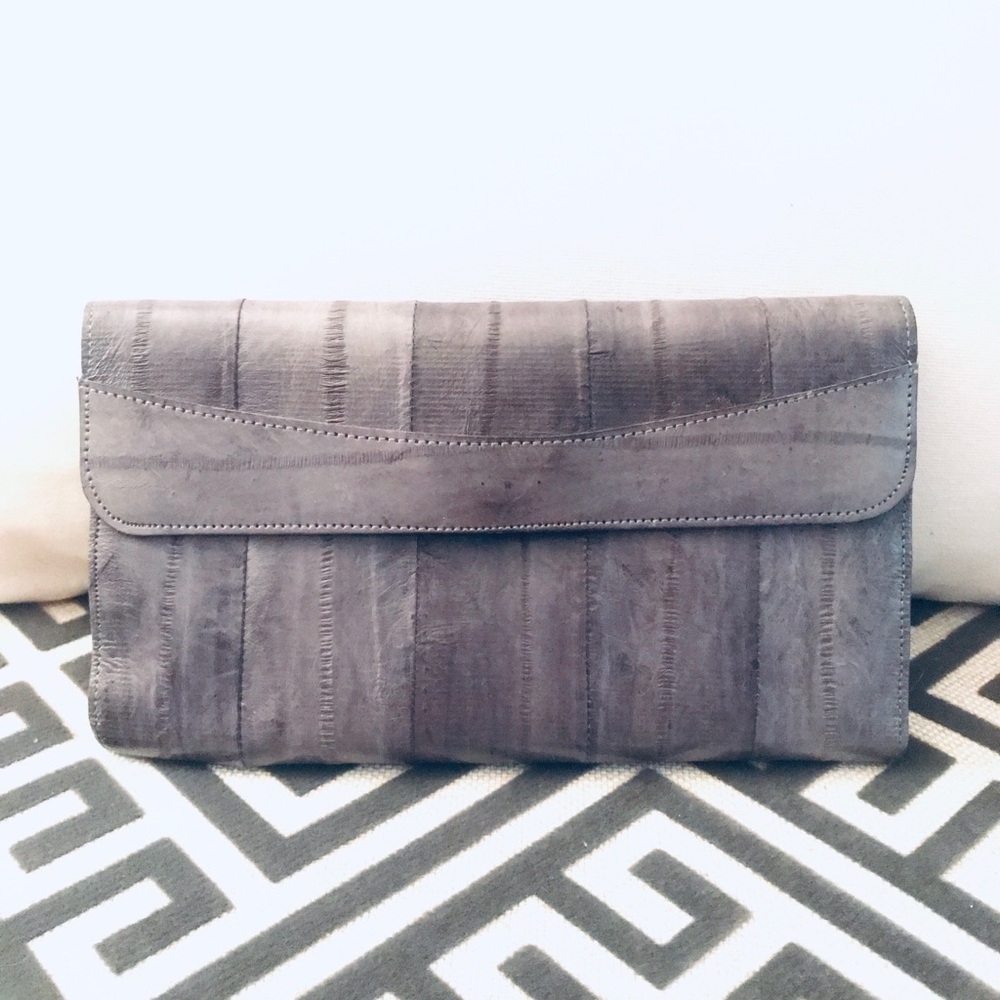 Genuine Eel Fold Over Wallet in Gray